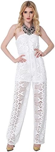 Women's Sexy Off Shoulder White Lace High Waist Wide Leg Jumpsuits Rompers Pants