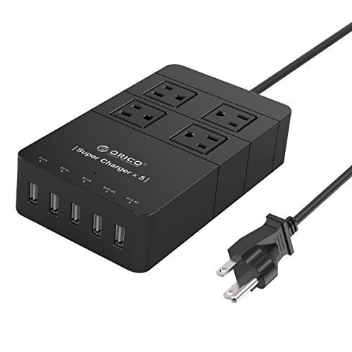 ORICO HPC-4A5U Family Size Power Strip Surge Protector with 5 port USB Charger for Iphone,ipad - Black