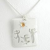 Three Dancing Celestial Goddesses Pendant in Sterling Silver with Citrine Gemstone, on an 18" Snake Chain, #8568