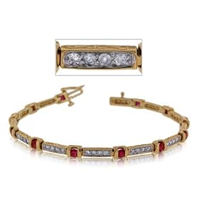 14K Yellow Gold Ladies Tennis Bracelet Ruby and Diamonds by