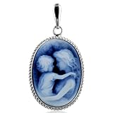 14K White Gold Mother Holding Child Cameo Pendant