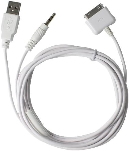 Long 5ft iPod / iPhone 2-in-1 Audio and Sync Cable. Apple Dock Connector to 3.5mm Audio AUX (Auxiliary) Connector AND USB Charge/sync Connector