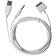 Long 5ft iPod / iPhone 2-in-1 Audio and Sync Cable. Apple Dock Connector to 3.5mm Audio AUX (Auxiliary) Connector AND USB Charge/sync Connector Long 5ft iPod / iPhone 2-in-1 Audio and Sync Cable. Apple Dock Connector to 3.5mm Audio AUX (Auxiliary) Connector AND USB Charge/sync Connector