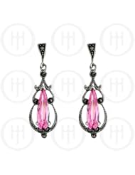 Sterling Silver -Marcasite Earrings Pink Cubic Zirconia (ER-M-1084-PCZ