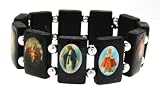 Dark Blue Colored Wood Mary and Jesus Bracelet with Sparkles