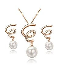 Yours Gorgeous 18k Rose Gold Plated Plated Jewelry Love Pearl Drop Fashion Earring Necklace Set