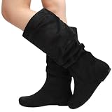 Kalisa04 Slouchy Knee High Flat Boot BLACK