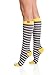 VIM & VIGR Stylish Compression Socks - Women's Nylon Socks - Grey & White Stripe with Yellow Hee l- Medium 7.5-9