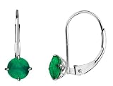 Emerald Gemstone French Back 5mm Solitaire Earring in 14K White Gold