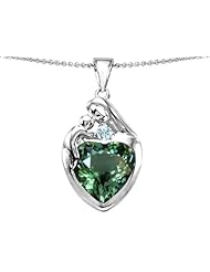 Original Star K (tm) Large Loving Mother With Child Family Pendant With 12mm Heart Simulated Green Tourmaline in 925 Sterling Silver