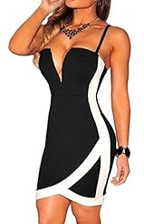 Sexy V-neck Sleeveless Plunging Neck Polyester/Spandex Colorblocking Club Dress 
