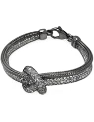 Black Rhodium Plated Double Row Net With Cubic Zirconia Knot Center Sterling Silver Italian Bracelet Length 7.5 " Knot Width 16mm Lock Lobster Clasp