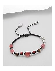 Cotton Waxed Thread Cherry Quartz Bracelet In Zinc