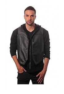 Walking Dead Men's Big Faux Leather Satin-Lined Embroidered Wings Vest, Black, Medium