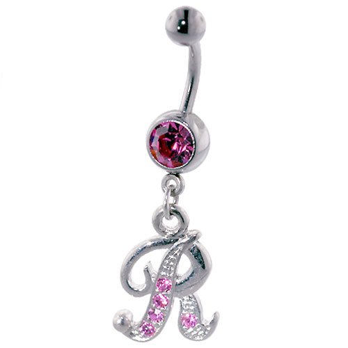 Pink Letter Gem Piercing Bar Dangle Belly Button Navel Rings Review Pink Letter Gem Piercing Bar Dangle Belly Button Navel Rings Review