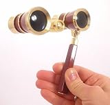 Elegant Opera Glasses Binoculars 3X W/Handle Gold Trim
