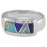 Sterling Silver Turquoise, Opal and Lapis Inlay Ring by Sajen