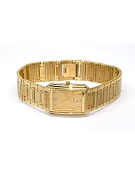 RETRO VINTAGE SUPER SLIM NIVADA SWISS THIN GOLD PLATED STAINLESS STEEL WATCH W CALENDAR