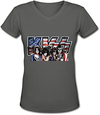 Women's DeepHeather V Neck T Shirt Rock Band Kiss Freedom To Rock Tour 2016