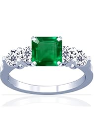18K White Gold Emerald Cut Emerald Ring With Sidestones