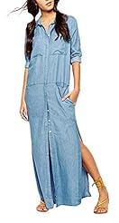 V-neck Denim Draped Slit  Dress