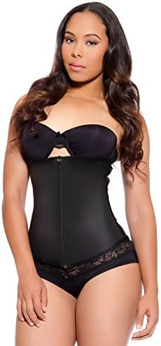 Waist Trainer Corset - Latex Waist Cincher Long Torso with Zipper - Black XL 38