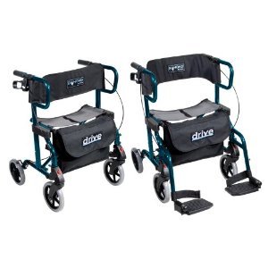 Drive Medical Diamond Deluxe Aluminum Transport Wheelchair / Rollator, Marine Blue