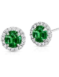 0.64ct Emerald & Diamond Stud Earrings 14k Gold