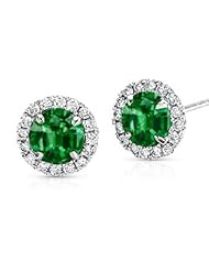 0.64ct Emerald & Vs Diamond Stud Earrings 14k Gold