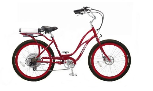 Pedego Step-Through Cruiser Red with Red Rims Tire/Seat Package: Black Balloon