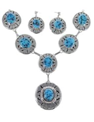 Turquoise Silver Navajo Link Necklace Earrings Set Jewelry MX22923