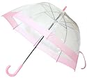 Bubble Umbrella Clear Plastic Umbrella with Pink Trim; Dome Shaped Rain Umbrella (Great Gift Idea for Women & Girls)