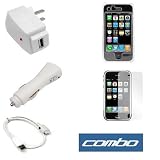 USB Data Cable + USB Car Charger + USB Home Charger + Black Soft Silicone Skin Case + Clear Reusable Full LCD Screen Protector for Apple 2nd Generation Iphone 3G Smartphone