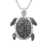 Sterling Silver Black and White Diamond Turtle Pendant (1/4 cttw)