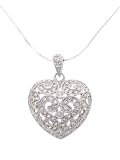 Sterling Silver Pave Style Heart Necklace with 18 inch Snake Chain