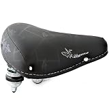 SELLE VILLE DE VÈLO FEMME HOMME CUIR VINTAGE RETRO LOOK - DOUBLE SUPSPENSION CONFORT - pour Vélos de Ville Beach Cruiser Hollandais - LAGUNA noir (s) - Made in Italy