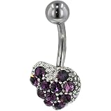 Purple Crystal Heart Cushion Dangle Belly Ring