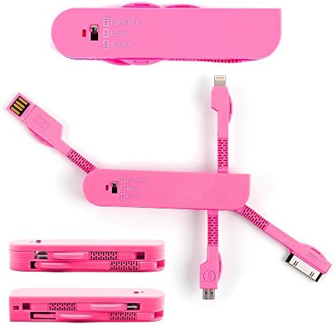DURAGADGET 3-in-1 USB Charger Adapter with Apple 30 Pin, Apple Lightning &amp; Standard Micro USB Connectors in Pink for the Dylan COCOON Portable Wireless Bluetooth Speaker