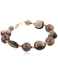 Smokey Quartz Bead Link Bracelet with Pyrite Rondelle and Gold Plated Sterling Silver Clasp, 7.5"