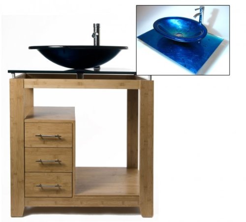 Bamboo Vanity with Ocean Blue Glass Sink (Ocean Blue/Bamboo) (37H x 48W x 40D) 418JF8o86oL Bamboo Vanity with Ocean Blue Glass Sink (Ocean Blue/Bamboo) (37H x 48W x 40D)