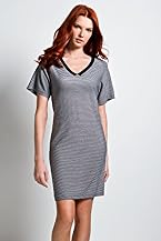 Short Sleeve Fine Stripe V-Neck Sweater Dress