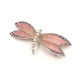 AB Clear Pink Austrian Rhinestone Pink Enamel Dragonfly Silver-Plated Brooch Pin