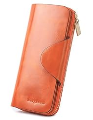 Apparel: Borgasets Womens Wallet Trifold Ladies Luxury Leather Clutch Travel Purse with Zipper Pocket Orange