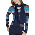Merona&reg; Women's Crew Striped Knit Sweater with Scarf - Blue