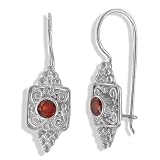 Sterling Silver Garnet Filigree Dangle Earrings by Sajen
