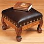 Brown Faux LEATHER WOOD FOOTSTOOL foot stool rest hassock decor