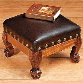 Click here to buy Brown Faux LEATHER WOOD FOOTSTOOL foot rest hassock decor by OTC.