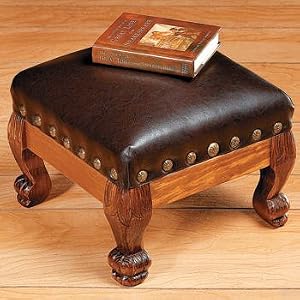 Brown Faux LEATHER WOOD FOOTSTOOL foot stool rest hassock decor by OTC