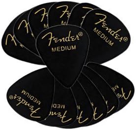 Fender 351 Classic Celluloid Guitar Picks Bakers Dozen (13 Pack) - Black Medium w/Bonus Capo