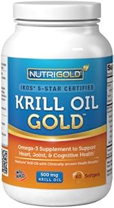 #1 Krill Oil Omega-3 Supplement - Krill GOLD, 500mg, 120 Softgels - IKOS 5-Star Certified, Multi-Patented, GMO-free, Hexane-free, Cold-Pressed NKO Neptune Krill Oil with Astaxanthin